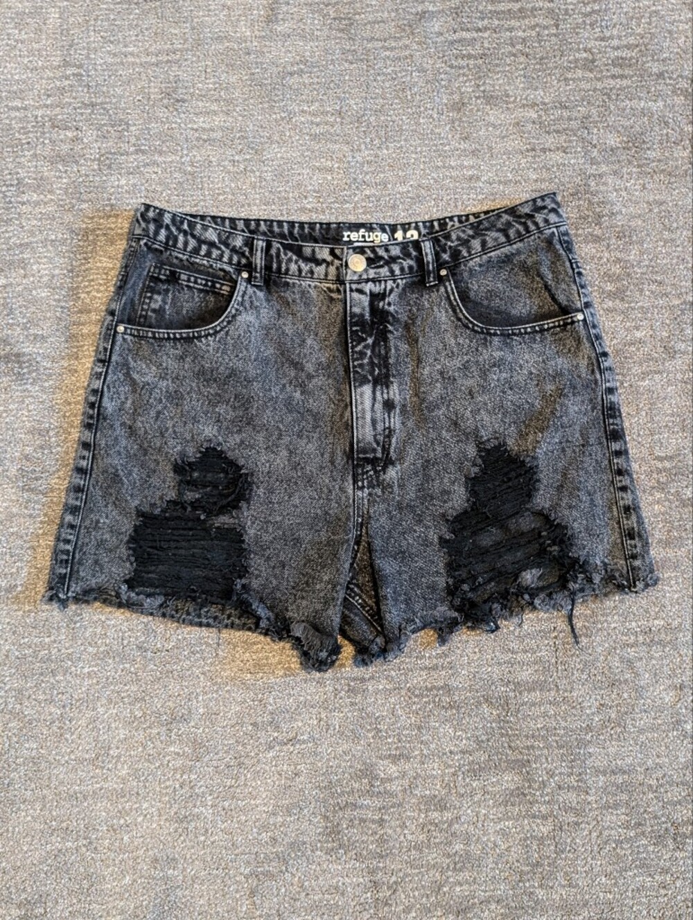 refuge Black Acid-Wash Distressed High-Rise Denim Mom Shorts - 13